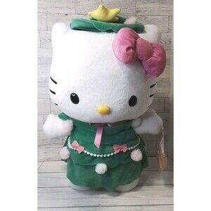 New Hello Kitty In Green Christmas Tree Dress Greeter With Tag 17" Tall
